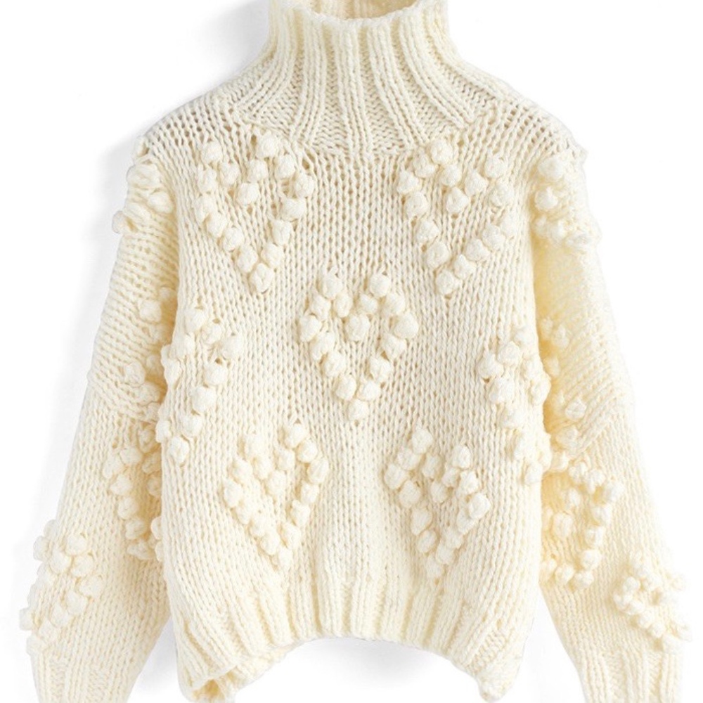 NWT Chicwish Knit Your Love Turtleneck hearts poms